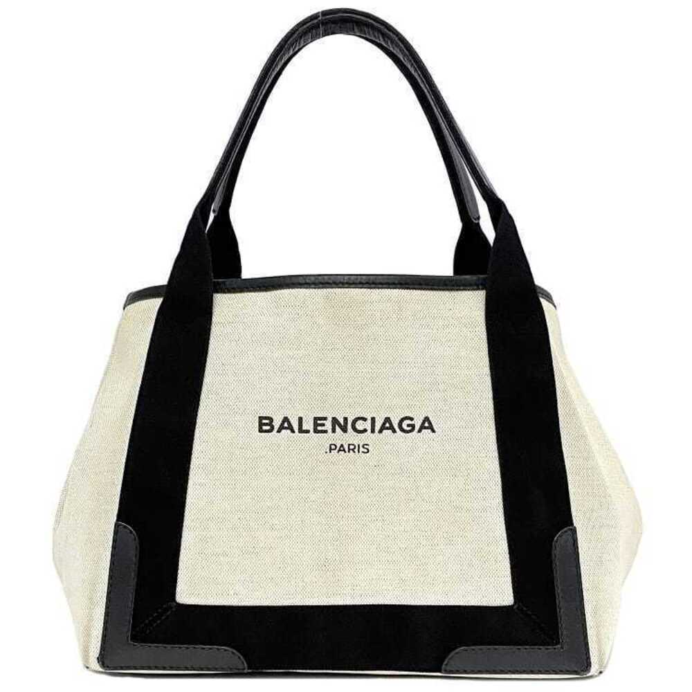Balenciaga Pouch Logo Canvas Tote Black High Navy Tan Leather Blue Business - Picture 2 of 8
